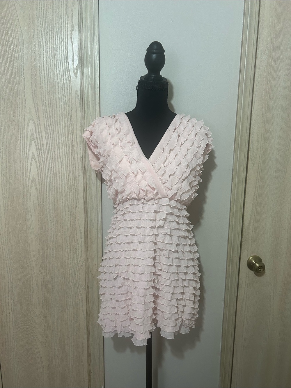 Light Pink Ruffle Wrap Mini Dress